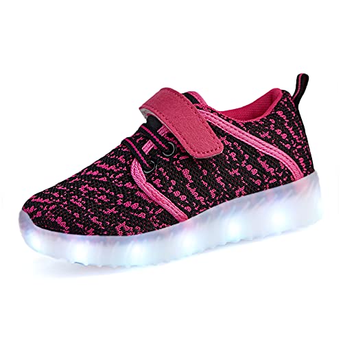 Flashing pink and black low top trainers in rubber and synthetic material for girls