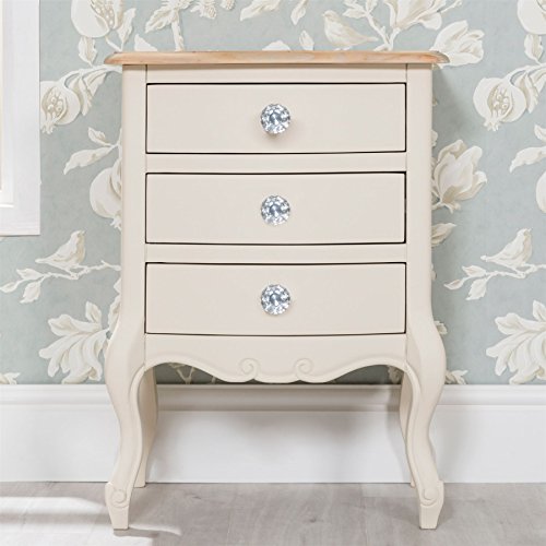 Solid cream wood bedside table with crystal handles