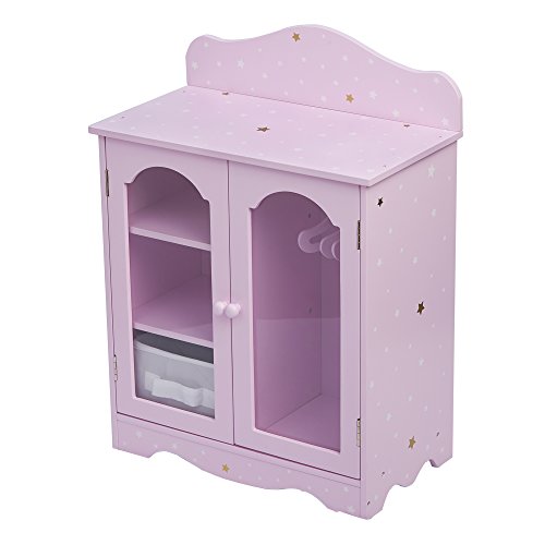 Solid purple lacquered wood doll's clothes wardrobe with hanging space and shelves Olivia's Little World 