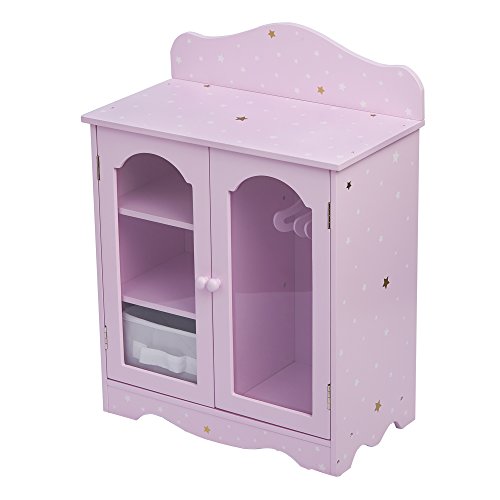 Solid purple lacquered wood doll's clothes wardrobe with hanging space and shelves Olivia's Little World