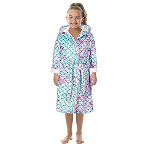 The pink and green mermaid princess bathrobe with hood and crown from 7 to 13 years in polyester