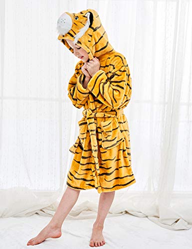 Tiger bathrobe with hood and little ears for girls from 3 to 8 years Happy Cherry