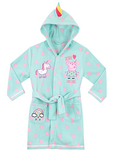 Unicorn and Peppa bathrobe with hood and little hearts for girls from 18 months to 7 years