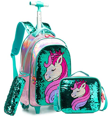 Unicorn backpack with pencil case and lunch pack Green glitter