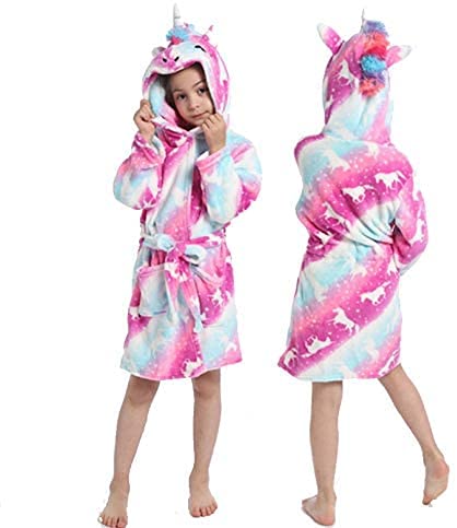 Unicorn bathrobe for girls in pink with 3D horn and mane