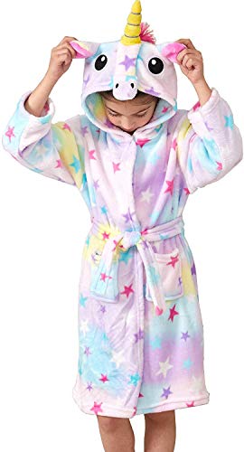 Unicorn bathrobe for girls in purple with 3D horn and mane