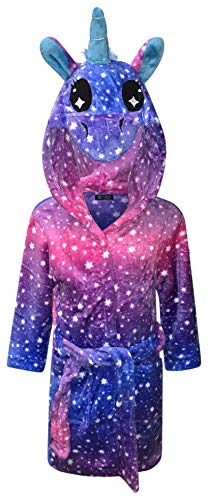 Galaxy unicorn bathrobe for girls in purple with 3D horn and mane