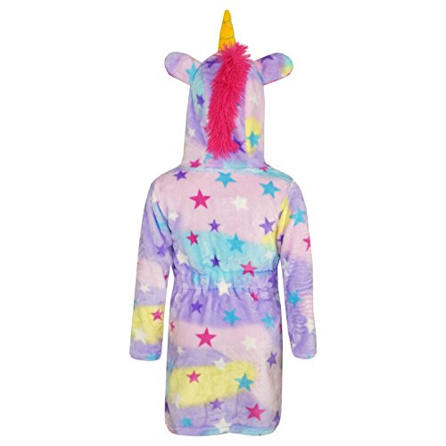 Unicorn bathrobe for girls in purple with 3D horn and pink mane from 2 to 13 years