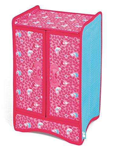 Wardrobe with doors for dolls in pink fabric and cardboard