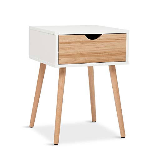 White solid wood bedside table with Nordic look for a girl bedroom