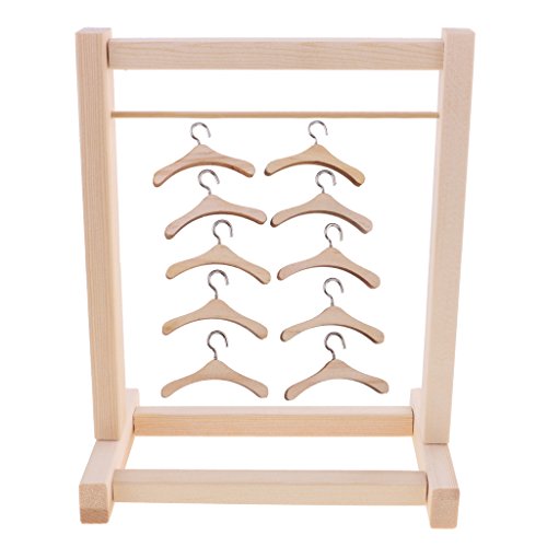 Wooden wardrobe with hangers for Barbie doll clothes