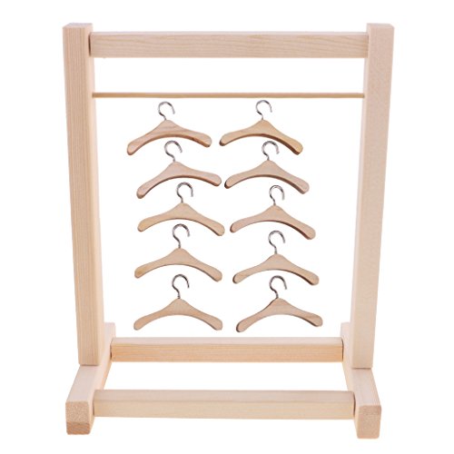 Wooden wardrobe with hangers for Barbie doll clothes